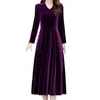 Casual Dresses 2023 Spring Vintage Women Midi Party Dress Long Sleeve Burgundy Black Velvet 3XL 4XL 5XL 6XL