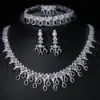 Wedding Jewelry Sets AMC 4 Pcs Luxury Brilliant Cubic Zirconia Necklace Set Earrings Ring CZ Light Drop Bridal 230511