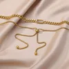 チェーンマルチレイヤーチェーンステンレス鋼キューブジルコンペンダントネックレス女性用ゴールドカラーストリートパンクジュエリーアクセサリー
