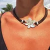 Choker Creative Vintage Alliage Fleur De Lotus Pendentif Colliers Pour Femmes Bohème Multi-couches Ciré Corde Parti Vacances Bijoux