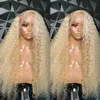 Human HairBrazilian Human Deep Hair Honey Capless Wigs Full Synthetic Blonde 250% Wave 40 Inch 613 13x4 Lace Frontal Transparent Front Preplucked 2