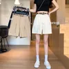 Womens Shorts Women Summer Casual Shorts Streetwear with Belt Cotton Wide Leg Shorts Female High Waist Straight Knee Length Pants 230511