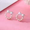 Stud Earrings 2023 Korean Elegant Trendy Round Crystal Wreath Bow For Women Imitation Pearls Jewelry Oorbellen Gift