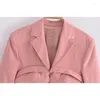 Trajes de mujer YENKYE 2023, chaqueta corta rosa desteñida con cordón a la moda para mujer, chaqueta Vintage de manga larga con gancho frontal, prendas de vestir exteriores elegantes para mujer