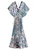 Casual jurken Vintage Chic Women Peacock Floral Print Bat Sleeve Beach Boheemian Maxi Dresses Ladies V Neck Tassel Summer Rayon Dress 230512