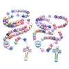 Pendentif Colliers Enfants Mignons Coloré Polymère Argile À La Main Croix Chapelet Collier Perles De Prière Religion Christianisme Bijoux Accessoires