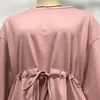 Casual Dresses Autumn Women Elegant Party Dress Long Sleeve O-Neck Pet Up Solid Mini Dresse Female Belt Pocket Streetwear