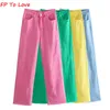 Women's Jeans FP To Love Woman Vintage Wide Leg Jeans Pink Green Blue Yellow Autumn Spring Street comer Trousers 230511