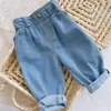 Jeans Bébé Garçons Mode Hiver Infantile Taille Haute Denim Solide Couleur Pantalon Filles Lâche 2 Couleurs Jeans 230512