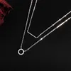 925 Sterling Silver Double Couche Chaîne Colliers Simple Bar Cercle Charmes Collier Ras Du Cou Pour Les Femmes Cadeaux D'anniversaire