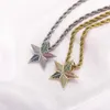 Nya Menss Hip Hop Colorful Cubic Zirconia Star Pendant Necklace Full Diamond Multi-Color Pentagram Charm Brosch Copper Set Zirconium Fashion Jewelry Accessories