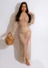 Casual Dresses Sexy Knit Rib Crochet Tassel Long Dress For Women Summer 2023 High Slit Hollow Out See Through Club Beach Wear Robe Y2K