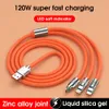 3 I 1 Fast laddningskabel 6A 120W Metal Liquid Silicone Type-C Micro-USB Data Charger Cable 1.2M Line For Phone Android