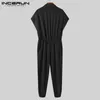 Hosen INCERUN Sommer Männer Casual Overalls Solide Kurzarm Streetwear Dünne Strampler Lose Atmungsaktive Taste Männer Cargo Overalls S5XL