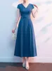 2023 Summer Mother of the Bride Dress V-Neck Short Sleeves Zipper Back Tea Length Mother's Party Gowns