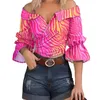 Women's Blouses Fashion Sexy Off Shoulder V-neck Women Blouse Spring And Summer Diagonal Collar Flared Sleeve Slim Shirt Top Women's
