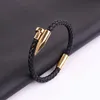 Chain High Quality Punk 316L Stainless Steel Clasp Real Genuine Leather Bracelet Men Jewelry Gift 230511