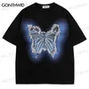 T-shirts voor heren Harajuku Streetwear T-shirt Borduurwerk vlinderpatch katoen t-shirt mannen hiphop casual losse tee shirts 2023 Summer Fashion Top T230512