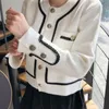 Women's Wool & Blends Cardigan Sweater Women Short Blend Jacket Peacoat Black White Elegant Chic Korean Style