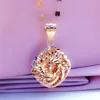 Łańcuchy 585 Purple złoty błyszczący geometryczny wisiorek kwiatowy moda 14K Rose naszyjnik dla kobiety wykwintna biżuteria ślubna