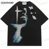 Camisetas masculinas Vintage Streetwear punk camiseta hip hop Butterfly Shadow Graphic Print Tshirt Men Harajuku Gothic Tee 2023 Moda Top T230512