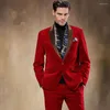 Мужские костюмы Последние осени зимой черный красный бархатный костюм 2 кусок мужчина свадьба выпускной за обед лента лацка для лацка смокинга Касаменто Терно