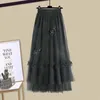 Two Piece Dress Women's Dress Suit Spring/Summer Fashion Short Sleeve TopMesh Half Midi Skirt Two Piece Korean Elegant Short Set 230512