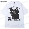 Heren T-shirts Men Hip Hop T-shirt Y2K Streetwear Cat Print Punk Gothic T-shirt Harajuku Casual losse katoenen T-shirts Zomer korte mouwtoppen T230512