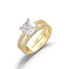 Anillos de racimo El anillo de oro de 14K de doble capa se refiere a la configuración de cuatro puntas Joyas de diamantes completos Mujeres Hombres Anillos De Fine Bizuteria 14 K