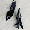 Sandals Genuien Leather Vintage Pointed Toe Women Shoes Pumps Spring Summer Party Dancing Slingback Heel Sadalias Femininas 230512