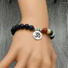 Filo di pietra naturale fatto a mano Lotus Ohm Buddha perline braccialetto blu sabbia otto pianeti per donne uomini regali di gioielli di yoga