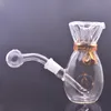 Heady Money Bag Bottle Mini Bongs en verre Poignée de tuyau de brûleur à mazout Narguilés Fumer Pipe à eau Recycleur Ash Catcher Bong avec brûleur à mazout en verre mâle de 14 mm et bol à tabac