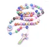 Pendentif Colliers Enfants Mignons Coloré Polymère Argile À La Main Croix Chapelet Collier Perles De Prière Religion Christianisme Bijoux Accessoires