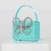 Totes Shiny Rhinestone Butterfly Box Handbags for Women Elegant Boutique Crystal Satin Evening Clutch Purses Wedding Party Top Quality 230509