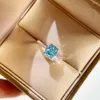 Cluster Ringe Luxus Weibliche Natürliche Aquamarin Stein Ring Echt 925 Sterling Silber Verlobung Kristall Solitaire Hochzeit Für Frauen