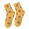 Femmes Chaussettes 1 Paire De Dessin Animé Mignon Femmes Pur Coton Et À La Mode Ours Bonbons Couleurs Femelle