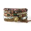 Kette Native Inspired Perlen Lederarmband Labradorit Kristall 5 Stränge gewebt Wrap s Bohemian Statement Dropship 230511