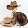 Chapéus largos de chapéus de palha do cowboy ocidental para homens Tavel Fedora Outsider Panamá