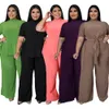 Roupetas de tracks de tamanho feminino Clothing Summer Color Solid Fashion Casual Tie Ladies TwoPiece Set XL5xl Oversize 230511