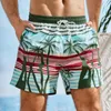 Heren shorts Summer Heren kort groot formaat elastische taille veter mesh kokosboom geprinte gestreepte strandkleding jongens xxl