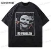 Herr t-shirts överdimensionerade nödställda tshirt streetwear hip hop mask brev tryck t-shirt sommar harajuku vintage casual kortärmad tee skjortor t230512