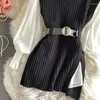 Maglioni da donna 2023 Coreano Primavera Autunno Donna Pullover lavorato a maglia Gilet Camicetta bianca Vestito da cintura casual Completo a due pezzi Conjuntos Mujer