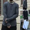 Men's T Shirts Stylish Men Top Split Hem Base Round Neck Pure Color Autumn Match Pants