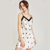 Dames slaapkleding echte zijden pyjama's vrouwelijke zomerprint polka dot slaapdress moerbei knie-lengte sexy fancy dames nachthemd