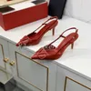 Marka Sandalet Kadınlar Yüksek Topuklu Sıradan Ayakkabılar Yaz Klasikleri Metal V-Buckle İnce Topuk 6cm 8cm 10cm Gerçek Deri Seksi Sığ Kadın Ayakkabıları Bag ile 34-44