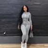 Dwuczęściowe spodnie damskie Sport Grey Black Tracksuit Kobiety jogging femme swobodne zamek błyskawiczny z długim rękawem Top Legginsy Dwuczęściowe setowe ubrania dla kobiet T230512