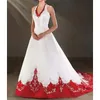 Vintage weiße und rote Brautkleider für die Braut, bestickte Spitze, Perlen, Halfter, Country-Gothic-Brautkleider in Übergröße