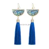 Dangle Chandelier New Bohemian Crystal Tassel Boucles d'oreilles Noir Blanc Bleu Rouge Vert Soie Tissu Longue Goutte Glands Pour Les Femmes Dhgarden Dhowz