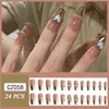 Faux ongles 24 pièces cercueil presse sur avec lien chaîne conception faux français ruban mode manucure ongles Patch complet fini pour fille