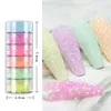 Nail Glitter 6pcs Set Sugar Powder Candy Color Art Dipping Holographic Pigment For Manicure Winter Nails DesignNail